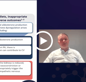 Video thumbnail featuring an educational presentation on the continuum of aldosterone dysregulation and its contribution to hypertension and cardiovascular and kidney harm