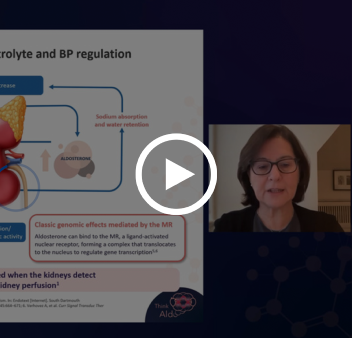 Video thumbnail featuring an educational presentation on aldosterone signalling pathways and the relationship between aldosterone activity and cardiovascular and kidney risk